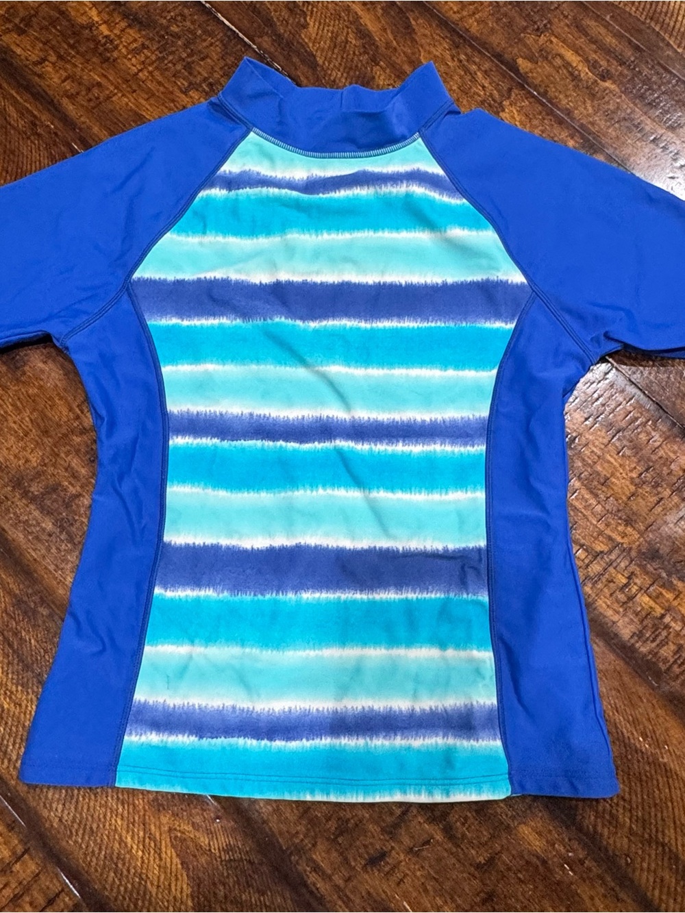 Lands' End Girls' Blue & Aqua Striped Rash Guard
